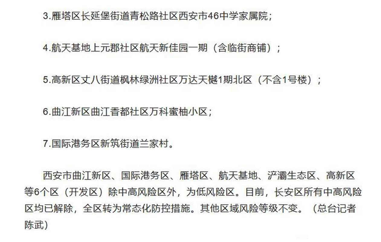 西安现在哪些区是高风险？西安市最新风险区名单查询